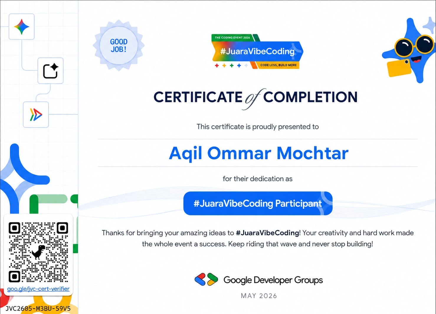 Google Vibe Coding Certificate of Completion